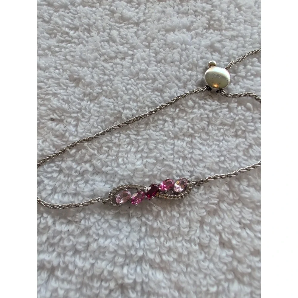Sterling Silver Cn‎ Pink Stone Infinity Slide Bracelet
